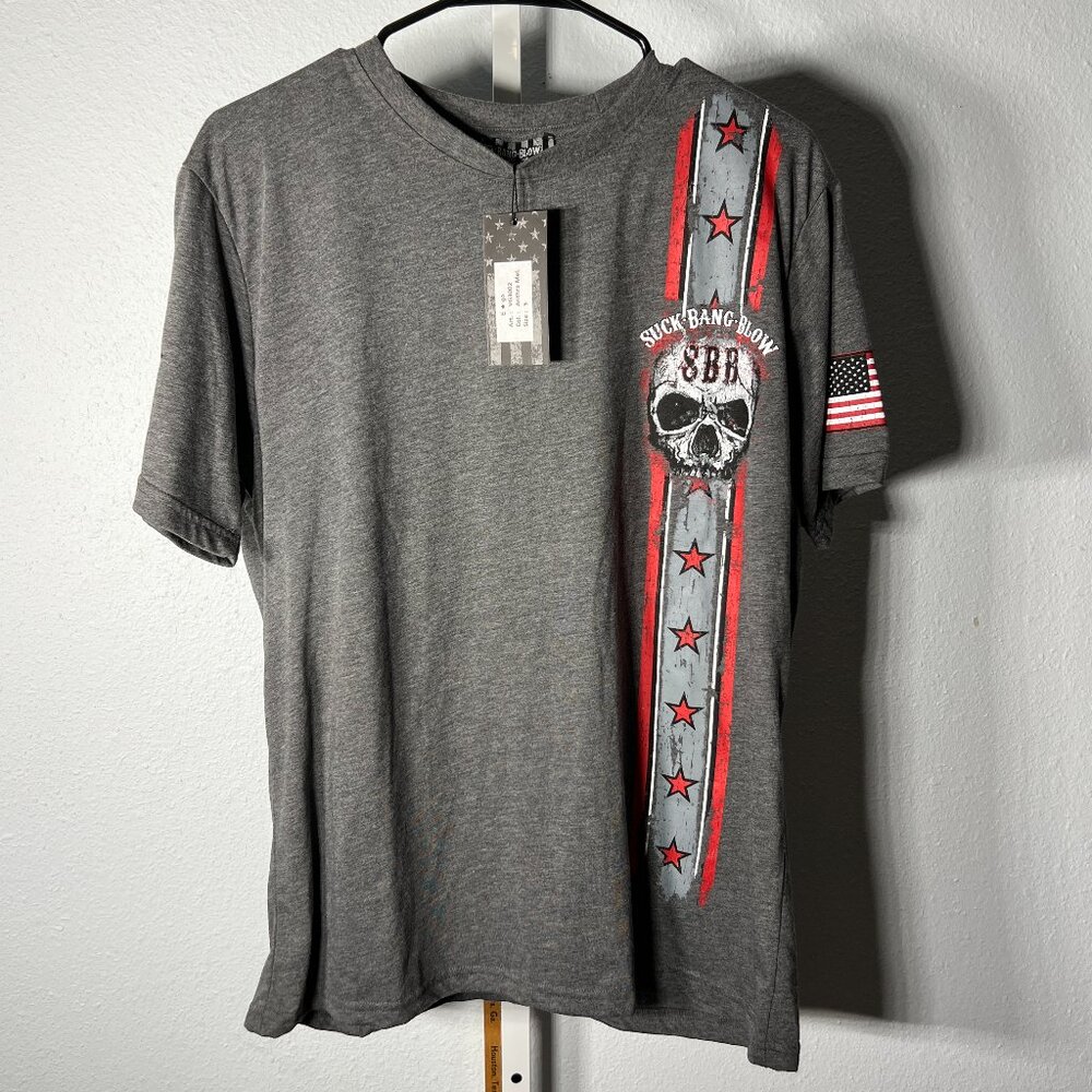 NWT Suck Bang Blow Famous Tavern Grey Graphic Print Tee T-shirt SZ Sm
